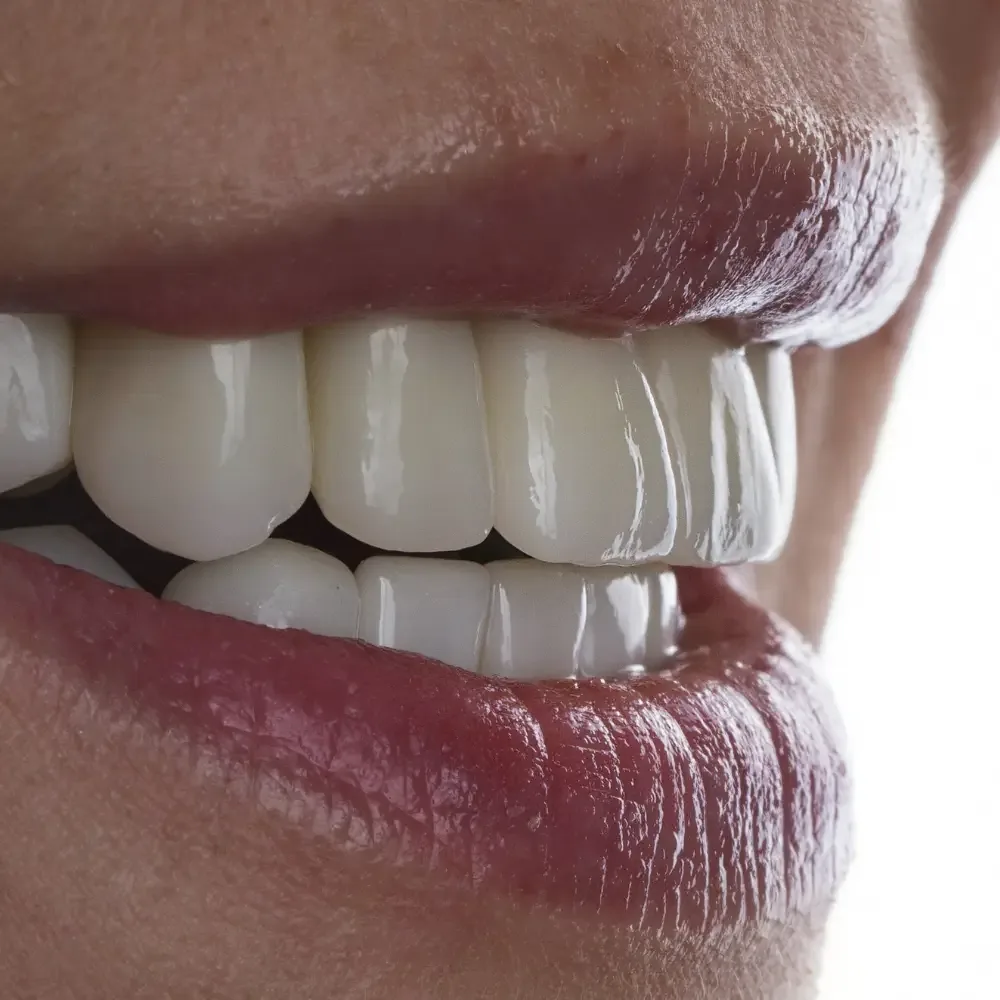 Tooth-coloured composite bonding blended with natural teeth