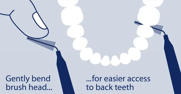 Diagram: gently bend the brush head with your finger for easier access to the back teeth