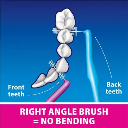 Angled Piksters brushes reaching the front and back teeth without bending